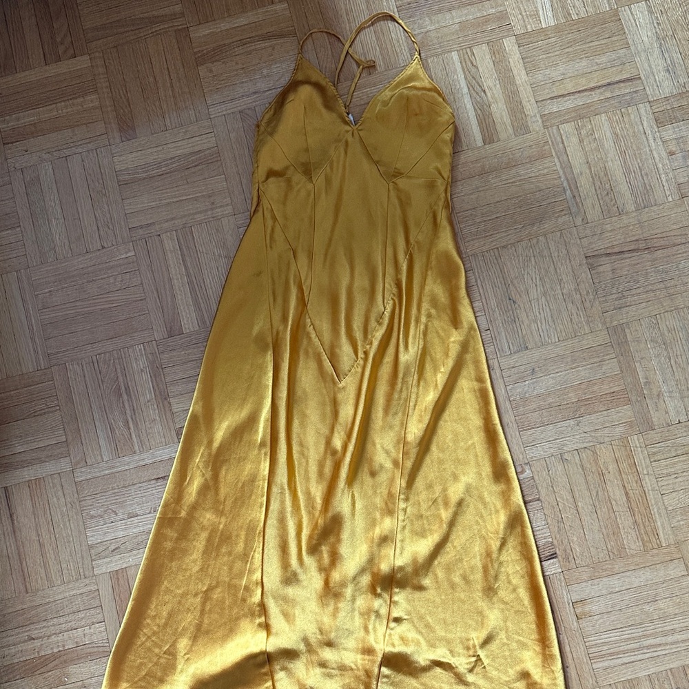 We Are HAH midi golden yellow slip dress